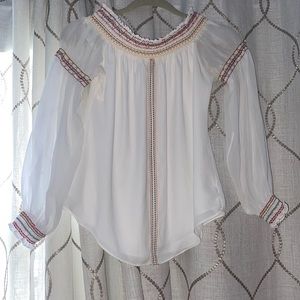 White House Black Market silky off the shoulder long sleeve top